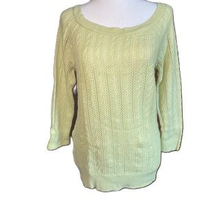 American Eagle Women’s Green Open Cable Knit 3/4 Sleeve Wool Blend Sweater Large